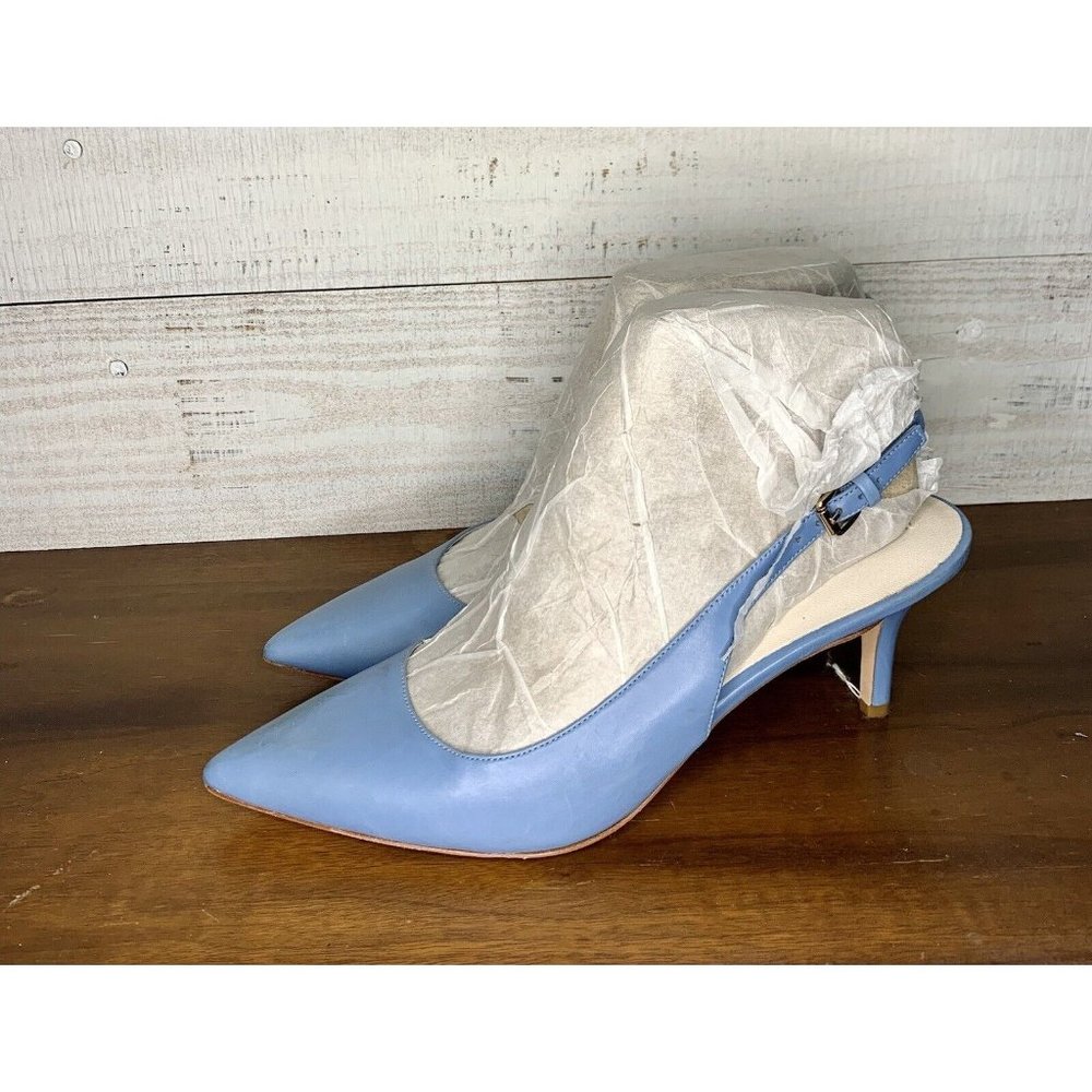 Cole Haan Heels Blue Leather Pointed Toe Slingback 1"  Work Formal Shoes 8.5 B